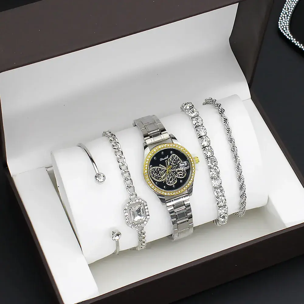 Women's Gold Butterfly Watch Set of 5 Luxury Fashion - Image 5