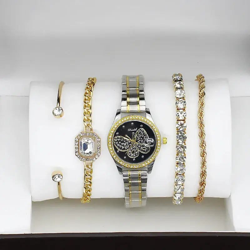 Women's Gold Butterfly Watch Set of 5 Luxury Fashion - Image 7
