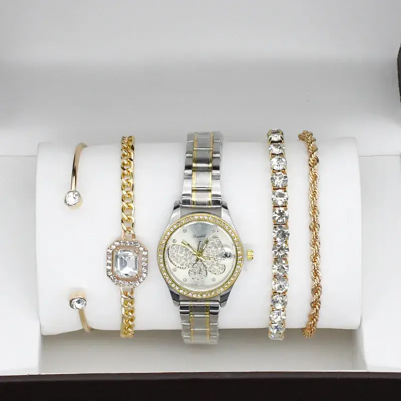 Women's Gold Butterfly Watch Set of 5 Luxury Fashion - Image 8