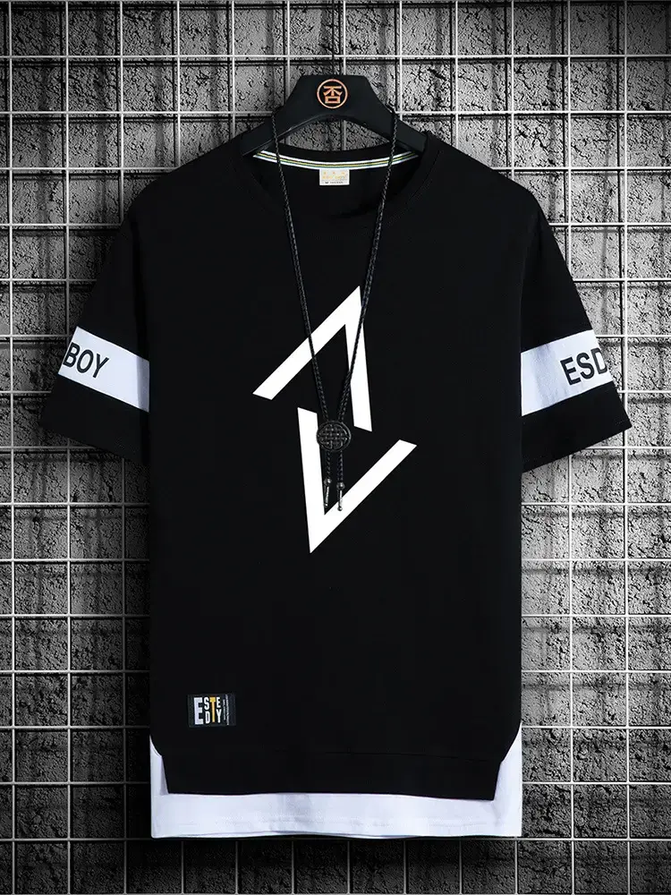 Men Ice Silk Half Sleeve T-Shirt Black White ESD Style Bear Print - Image 16