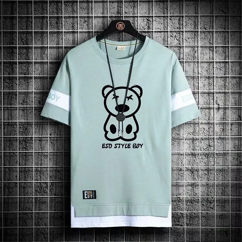 Men Ice Silk Half Sleeve T-Shirt Black White ESD Style Bear Print - Image 10