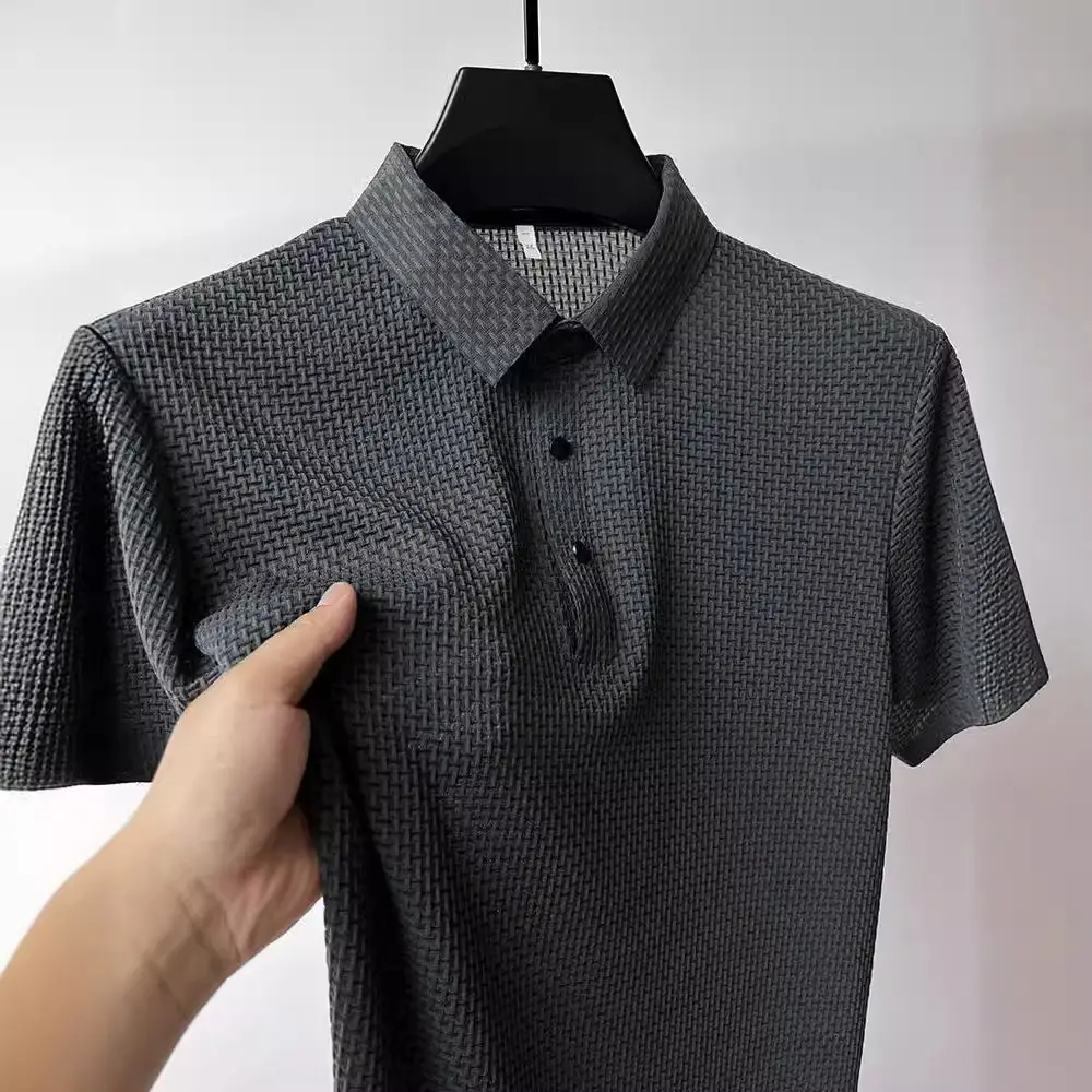 Men's Grey Waffle Knit Ice Silk Short Sleeve T-Shirt