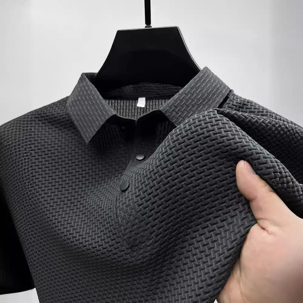 Men's Grey Waffle Knit Ice Silk Short Sleeve T-Shirt