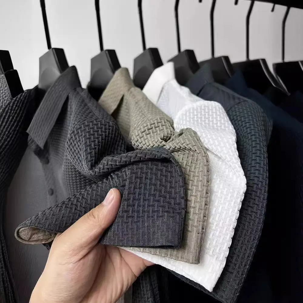 Men's Grey Waffle Knit Ice Silk Short Sleeve T-Shirt