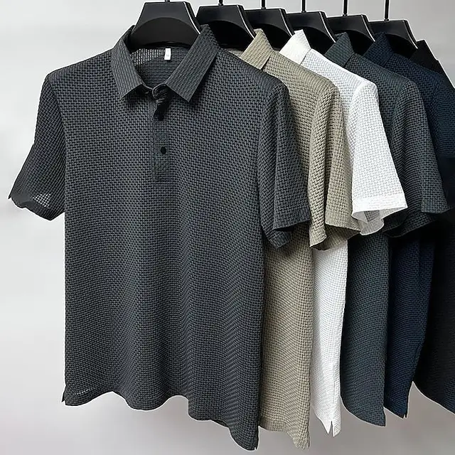 Men's Grey Waffle Knit Ice Silk Short Sleeve T-Shirt — feature 2