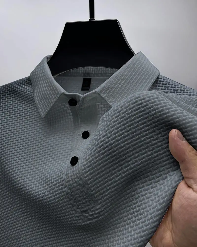 Men's Grey Waffle Knit Ice Silk Short Sleeve T-Shirt