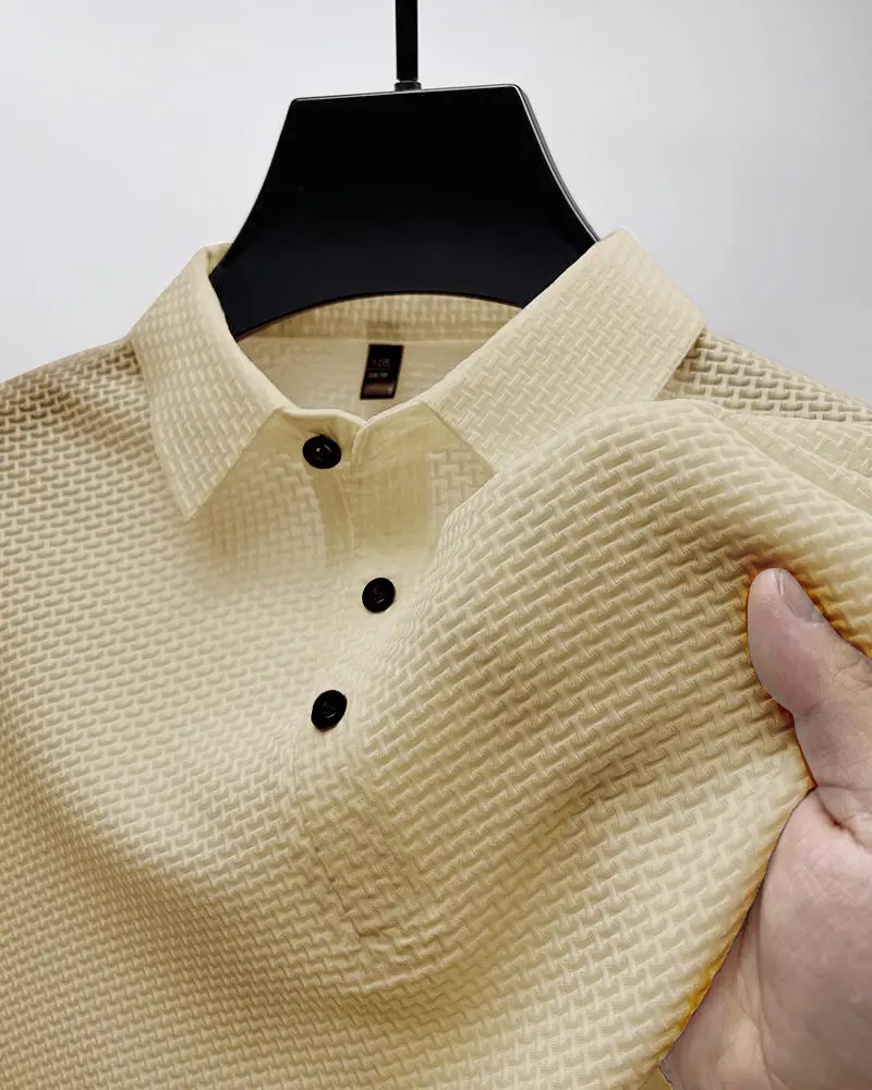 Men's Grey Waffle Knit Ice Silk Short Sleeve T-Shirt