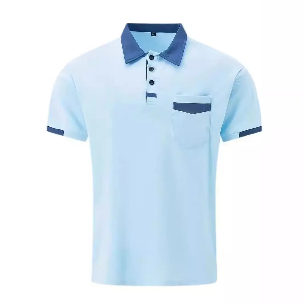 Men's Gray Blue Polo Shirt with Pocket Design - Image 11