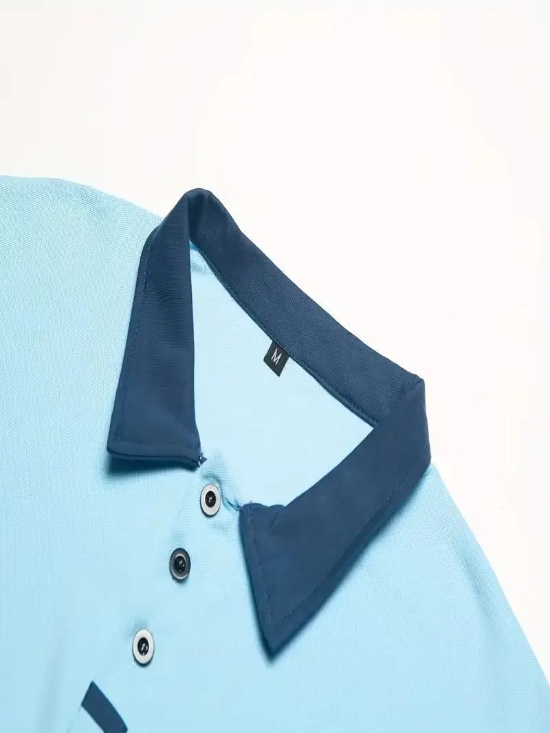 Men's Gray Blue Polo Shirt with Pocket Design — feature 12