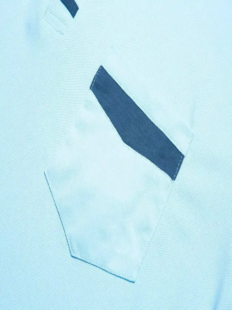Men's Gray Blue Polo Shirt with Pocket Design — feature 14