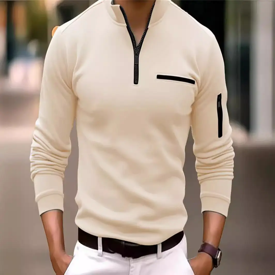 Men's Black Zipper Polo Shirt with Pocket - Image 10