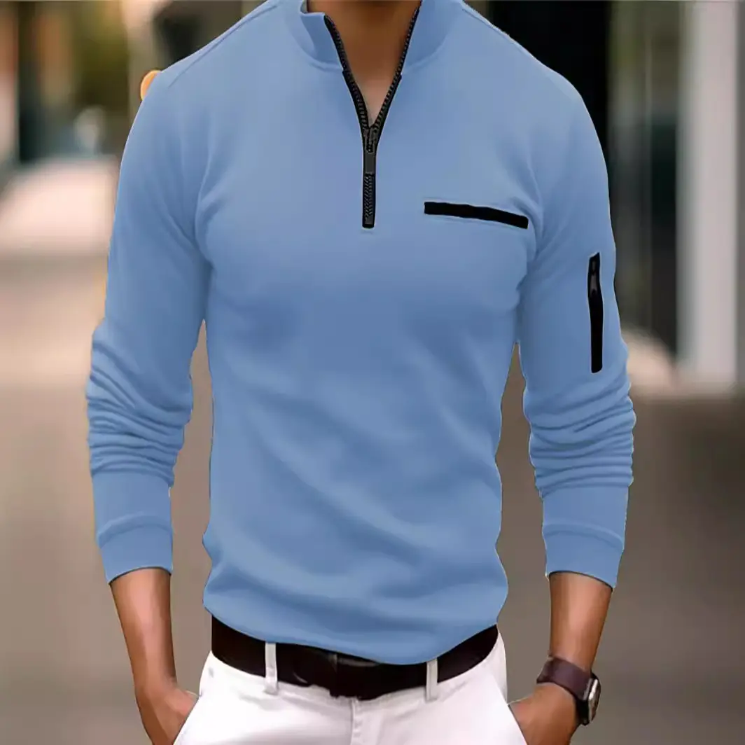 Men's Black Zipper Polo Shirt with Pocket - Image 11