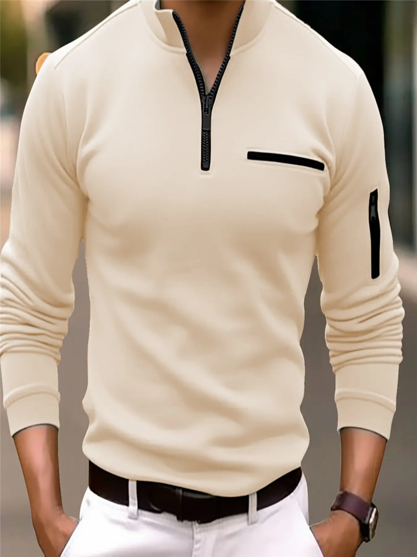 Men's Black Zipper Polo Shirt with Pocket — feature 2