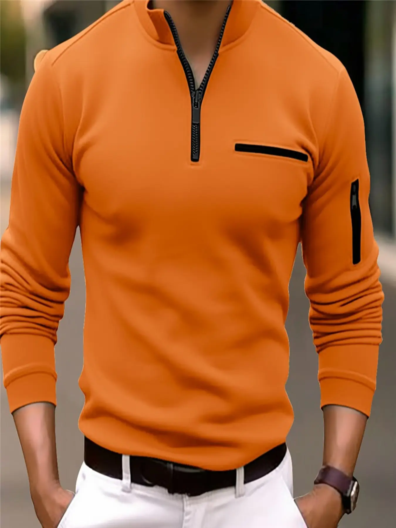 Men's Black Zipper Polo Shirt with Pocket — feature 4