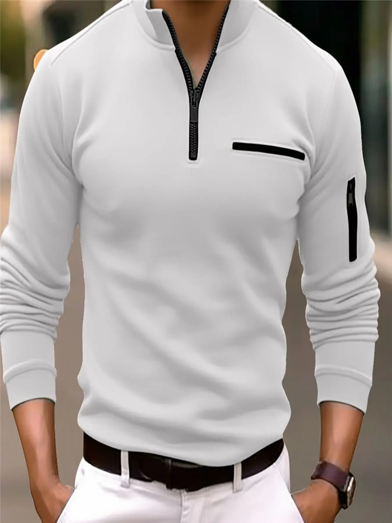 Men's Black Zipper Polo Shirt with Pocket — feature 7