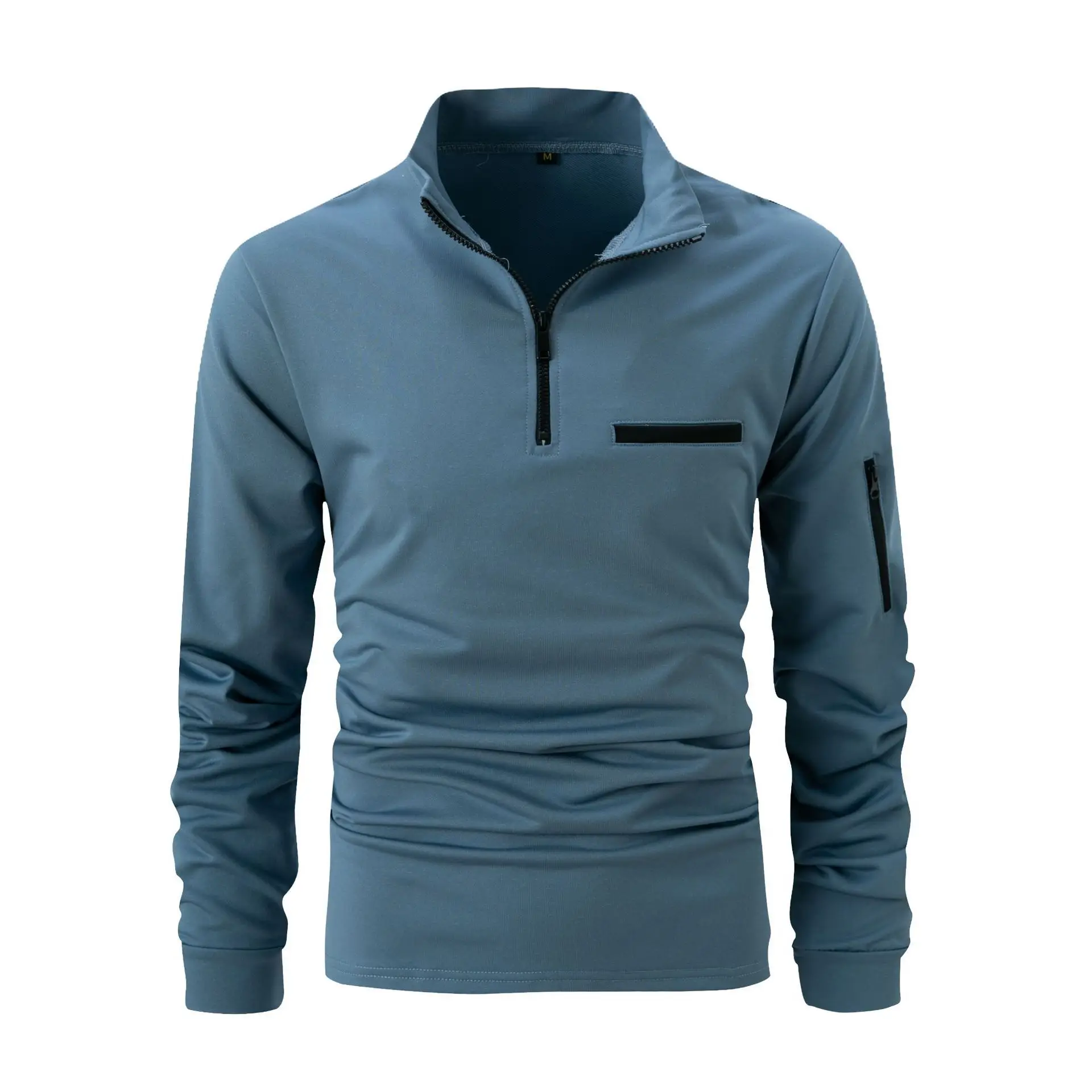 Men's Black Zipper Polo Shirt with Pocket - Image 3