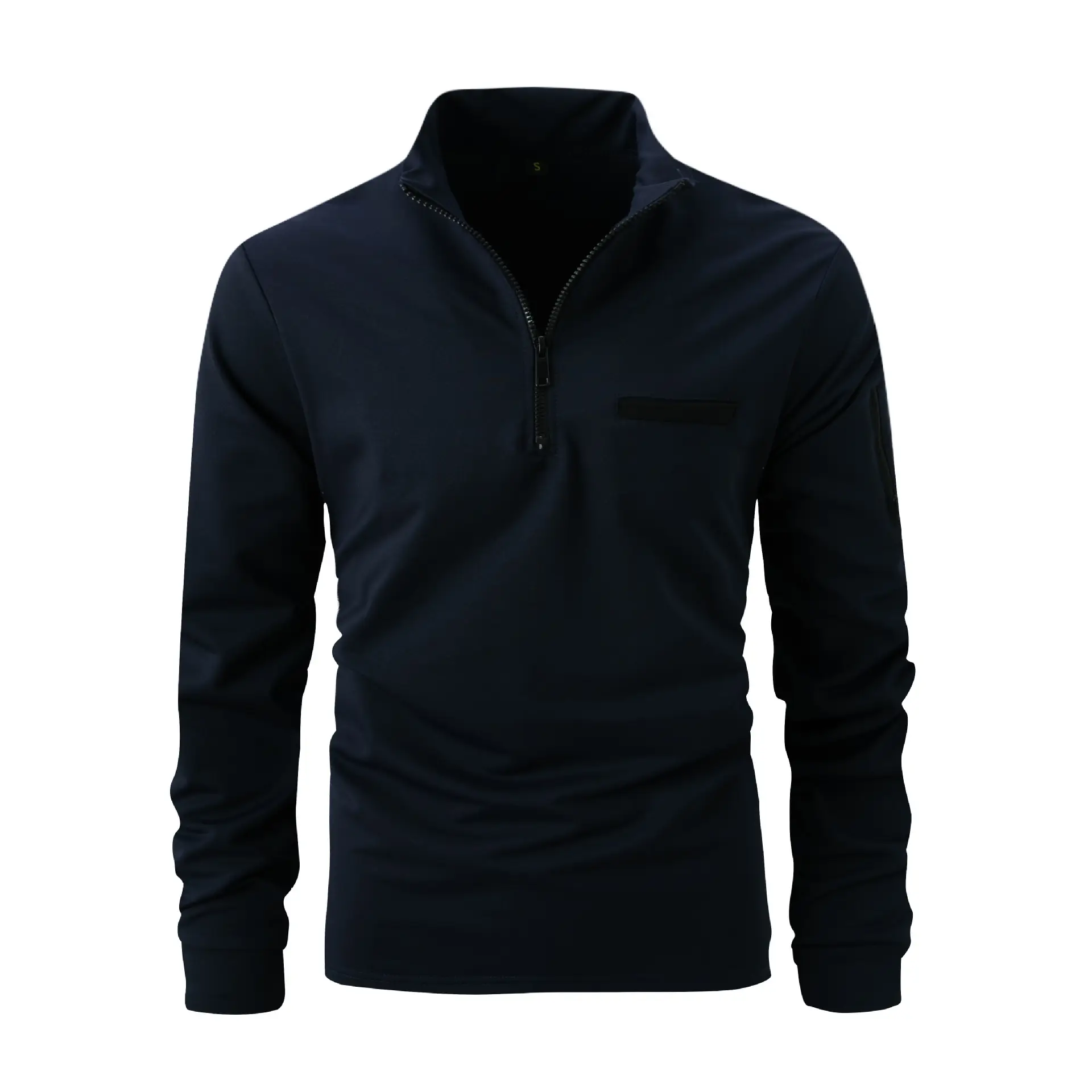 Men's Black Zipper Polo Shirt with Pocket - Image 5