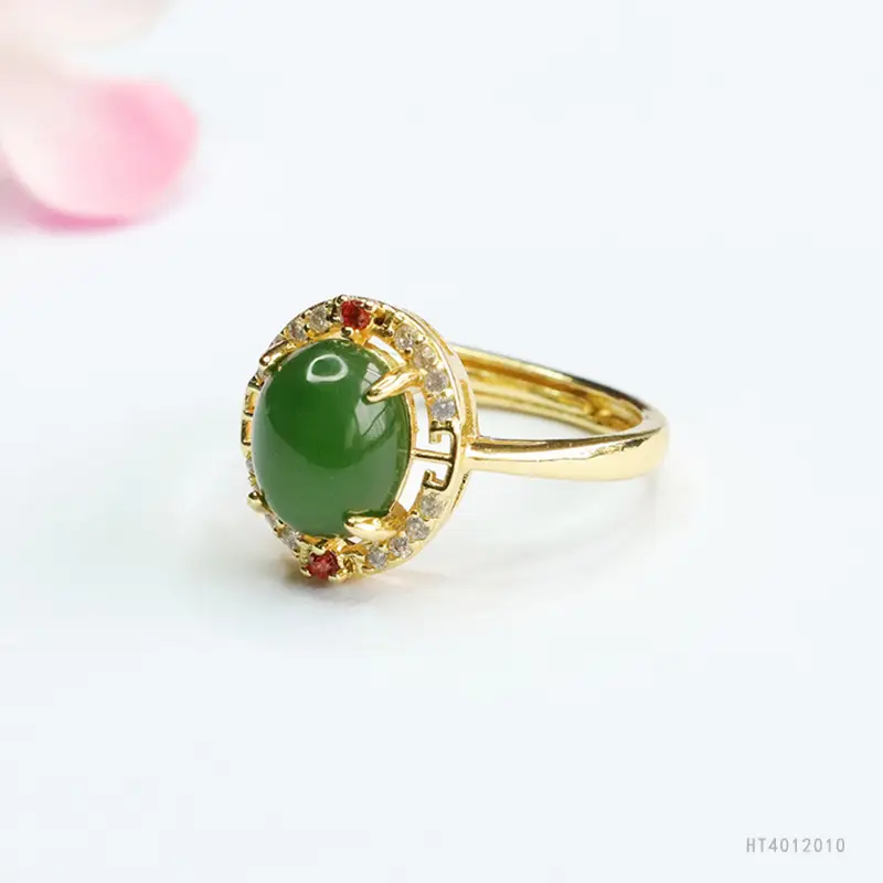 Green Jade Finger Ring with Crystal Set for Women - Image 3
