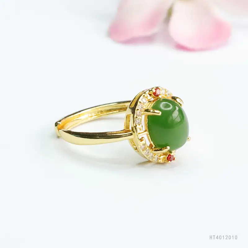 Green Jade Finger Ring with Crystal Set for Women - Image 4