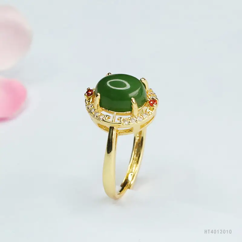 Green Jade Finger Ring with Crystal Set for Women - Image 5
