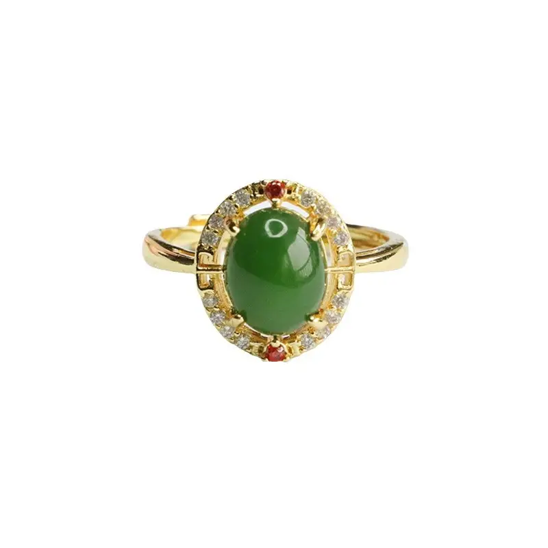 Green Jade Finger Ring with Crystal Set for Women - Image 6
