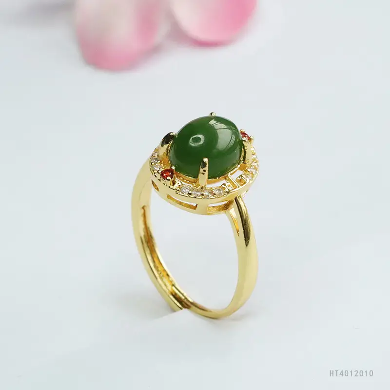 Green Jade Finger Ring with Crystal Set for Women — feature 8