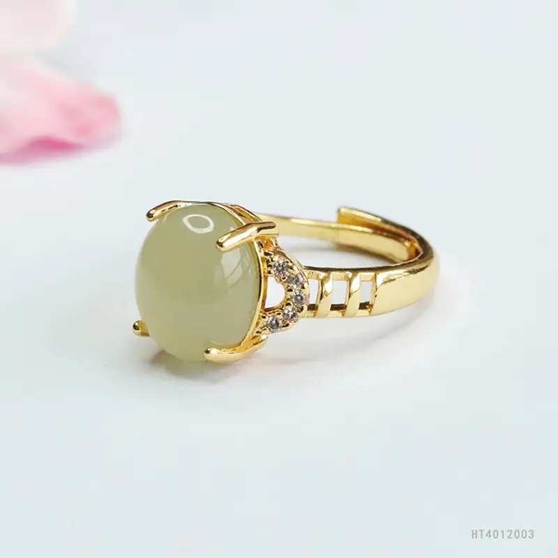 Guan Yu Jade Clear Water Ring Gold Plated - Image 3