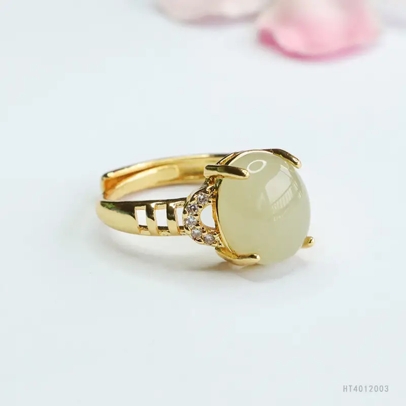 Guan Yu Jade Clear Water Ring Gold Plated - Image 4