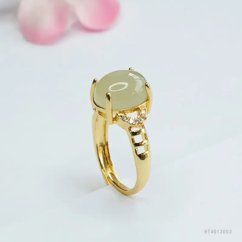 Guan Yu Jade Clear Water Ring Gold Plated - Image 5