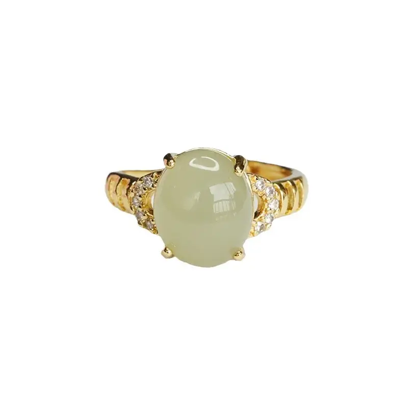 Guan Yu Jade Clear Water Ring Gold Plated - Image 6