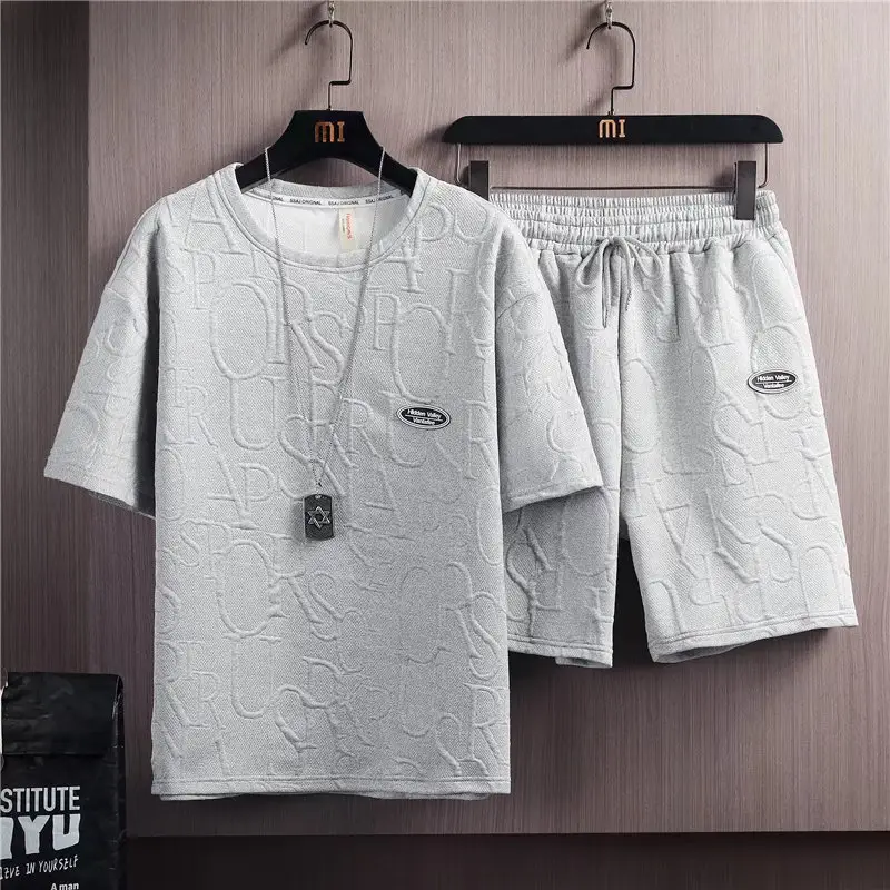 Men Black Printed Casual Shorts Set Summer Suit