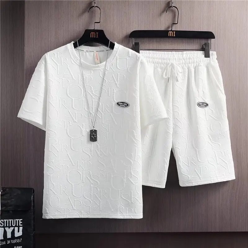 Men Black Printed Casual Shorts Set Summer Suit