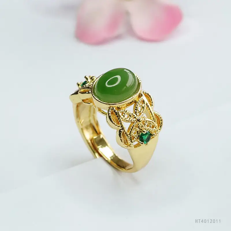 Guan Yu Jade Jasper Ring Spinach Green Ethnic Style — feature 8