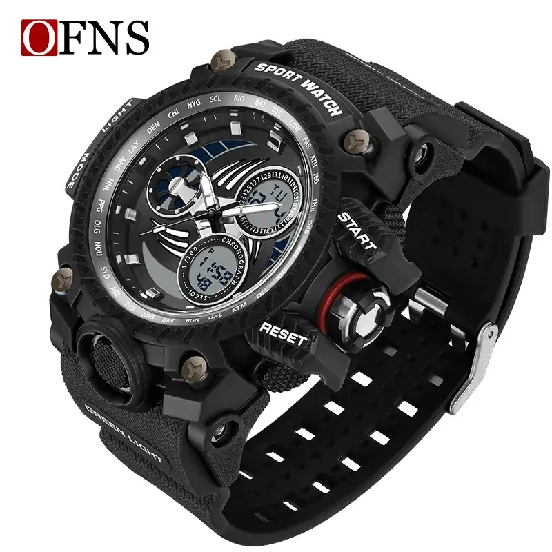 Men's Dual Display Digital Watch Sports Waterproof Black - Image 2