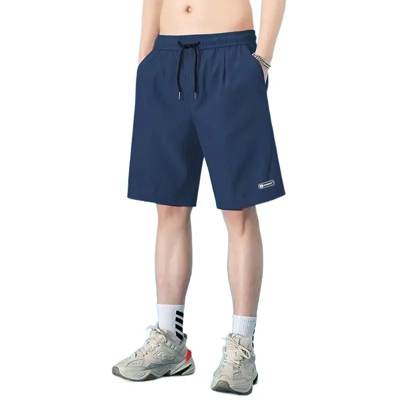 Men's Ice Silk Flap Pocket Shorts Navy Blue - Image 9