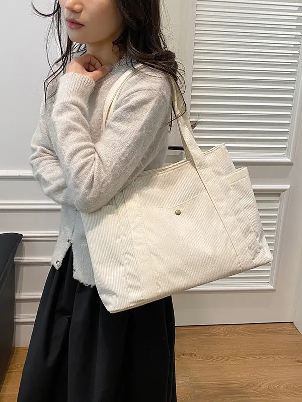 Women Casual Shoulder Bag Black Large Capacity Corduroy - Image 7