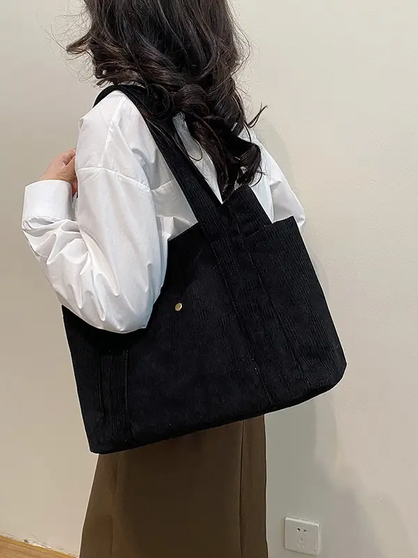 Women Casual Shoulder Bag Black Large Capacity Corduroy - Image 8