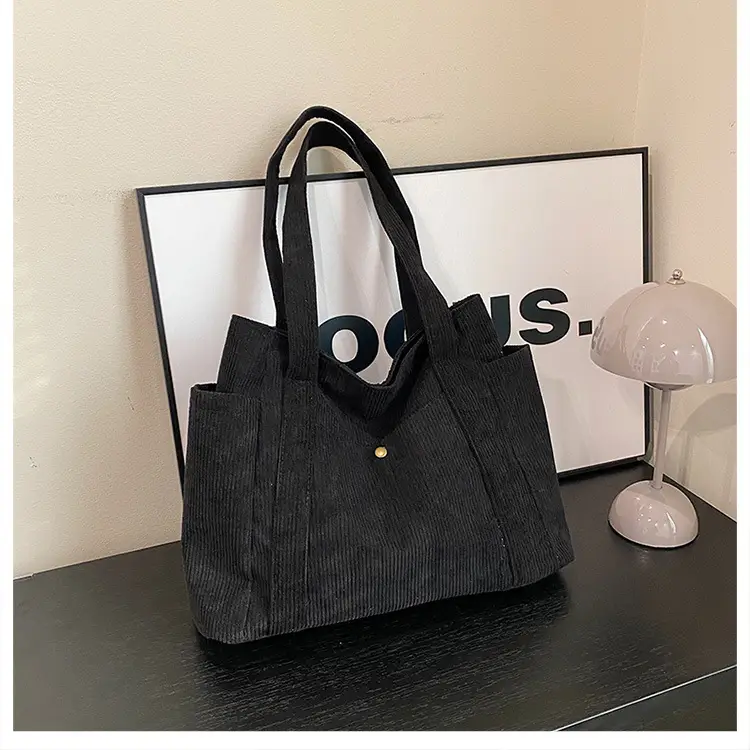 Women Casual Shoulder Bag Black Large Capacity Corduroy — feature 19
