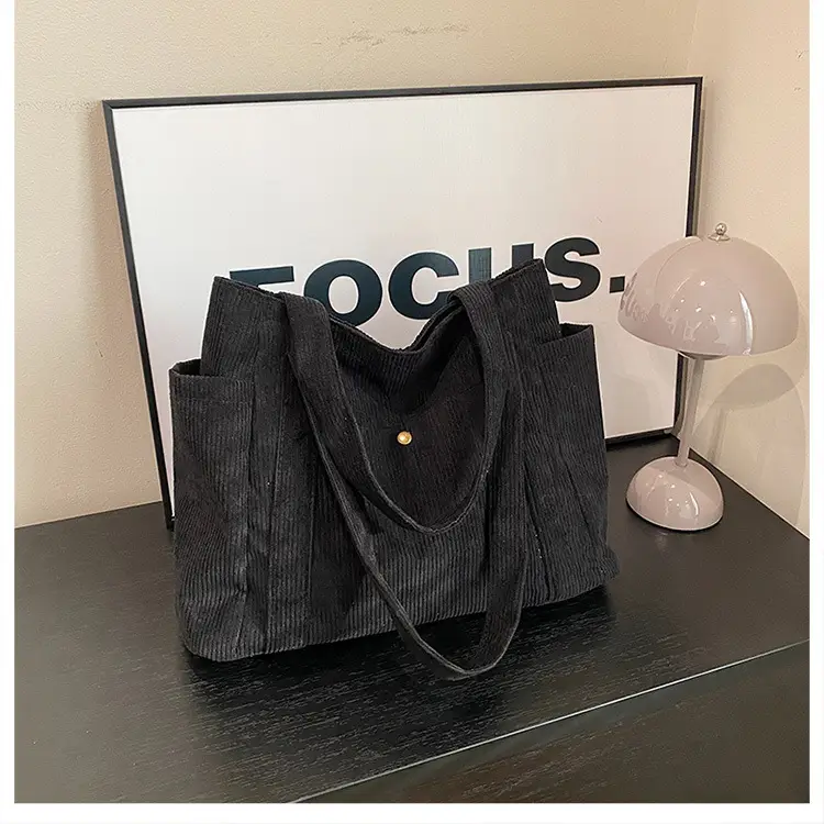 Women Casual Shoulder Bag Black Large Capacity Corduroy — feature 20
