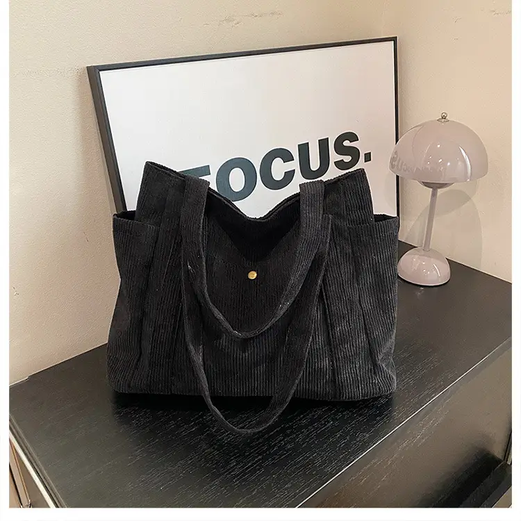 Women Casual Shoulder Bag Black Large Capacity Corduroy — feature 21