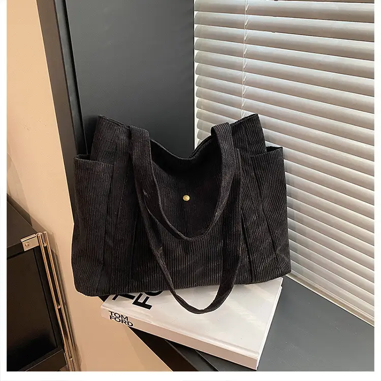 Women Casual Shoulder Bag Black Large Capacity Corduroy — feature 22