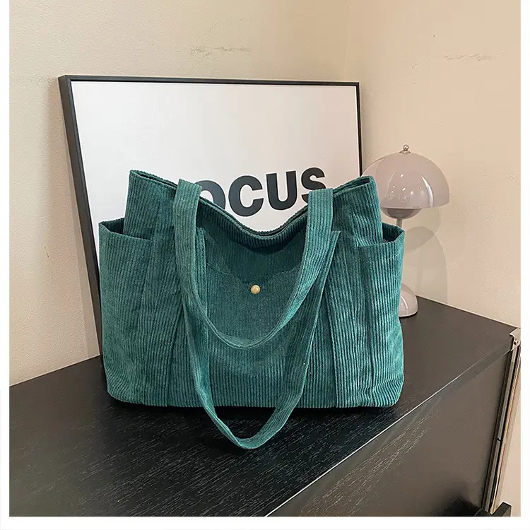Women Casual Shoulder Bag Black Large Capacity Corduroy — feature 28