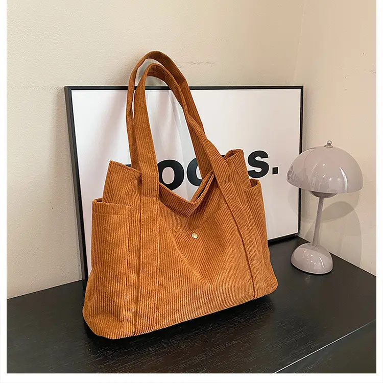 Women Casual Shoulder Bag Black Large Capacity Corduroy — feature 31