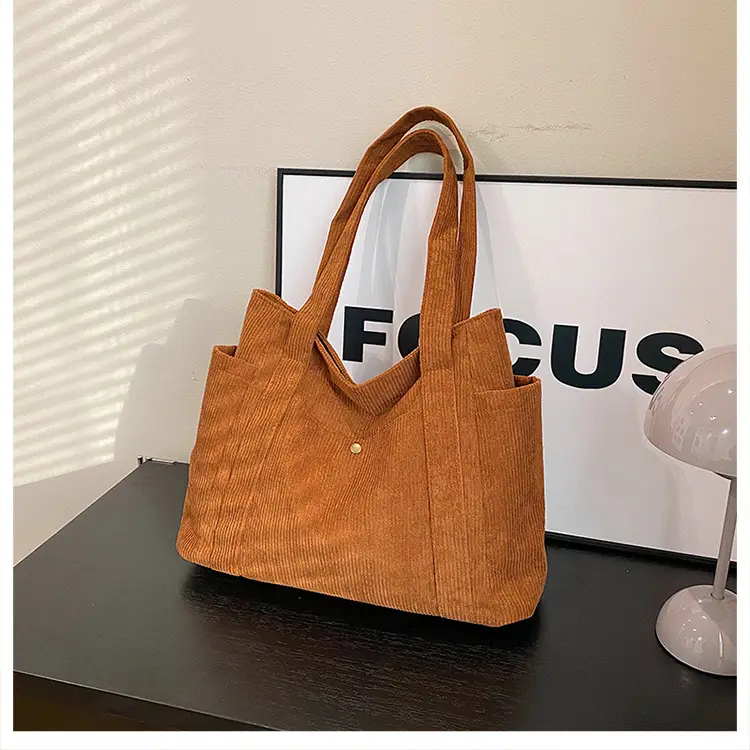 Women Casual Shoulder Bag Black Large Capacity Corduroy — feature 32