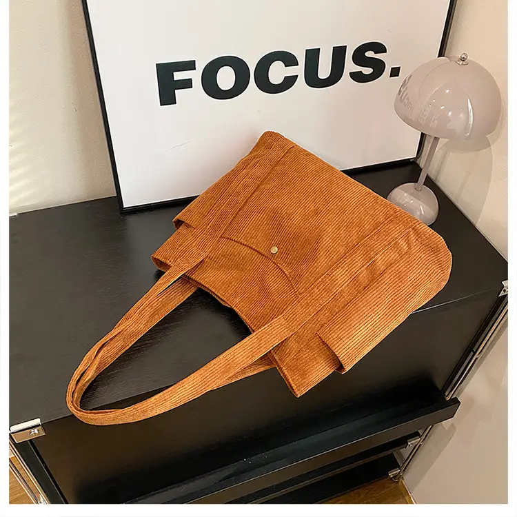 Women Casual Shoulder Bag Black Large Capacity Corduroy — feature 37