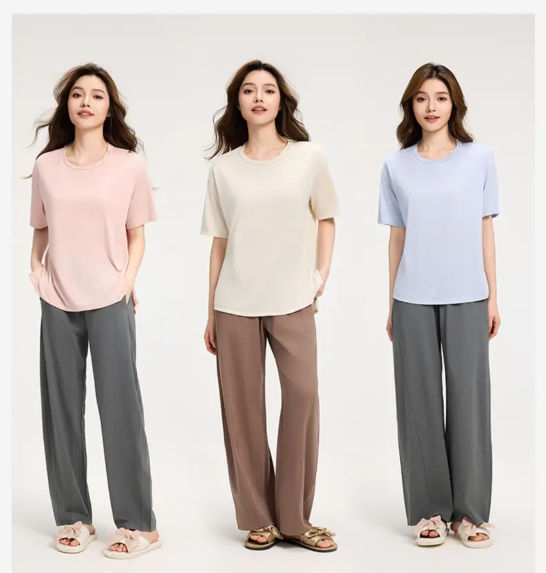 [Cool Feeling with Breast Pads] Summer Pajamas Women's Short Sleeve Shorts Trousers Ice Silk Large Size Can Be Weared Outside Home Clothes Set — feature 21
