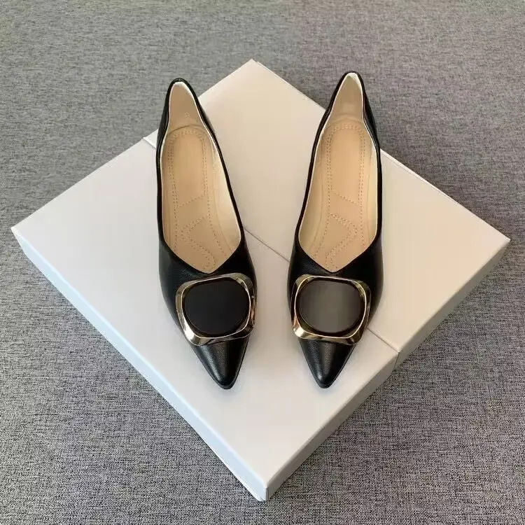 Women's White Square Buckle Flat Heels Spring 2024 - Image 5
