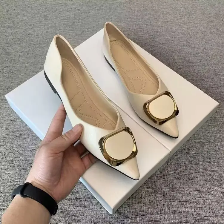 Women's White Square Buckle Flat Heels Spring 2024 - Image 6