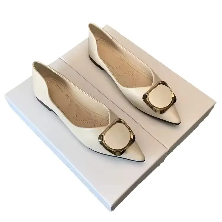 Women's White Square Buckle Flat Heels Spring 2024 - Image 7