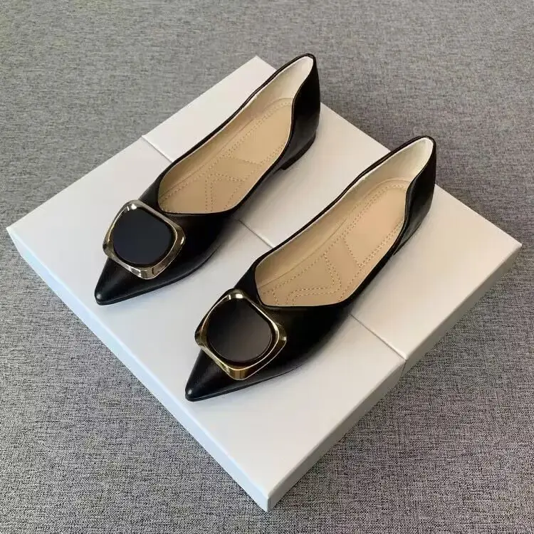 Women's White Square Buckle Flat Heels Spring 2024 — feature 1